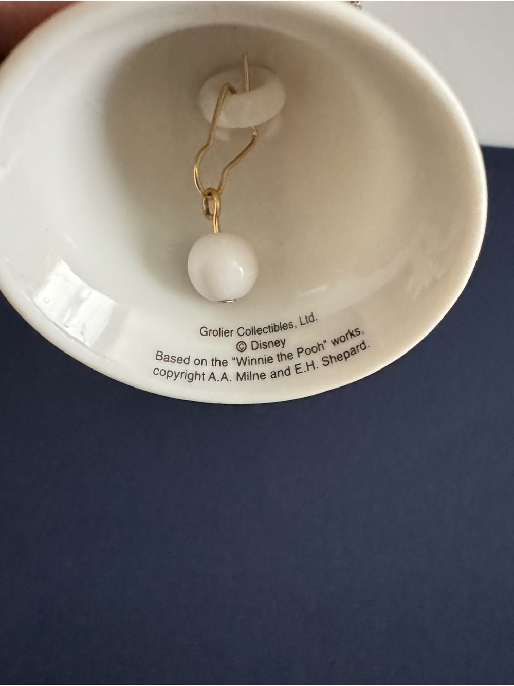 Disney White Porcelain Bell Ornament with Gold Accent